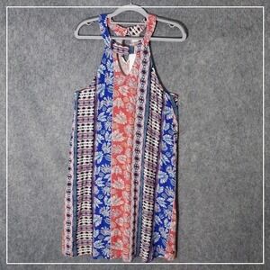 Roxy Dress S Patchwork Floral Sleeveless Halter Cut Out Stretch Shift Boho Beach